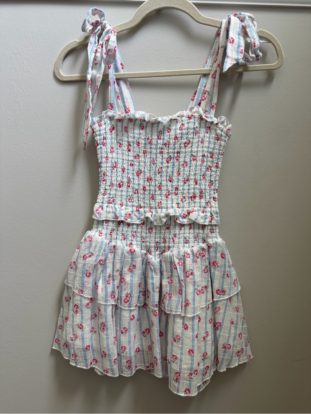 Girls Katie J NYC White Smocked Dress with Pink Floral Print Sz L-12